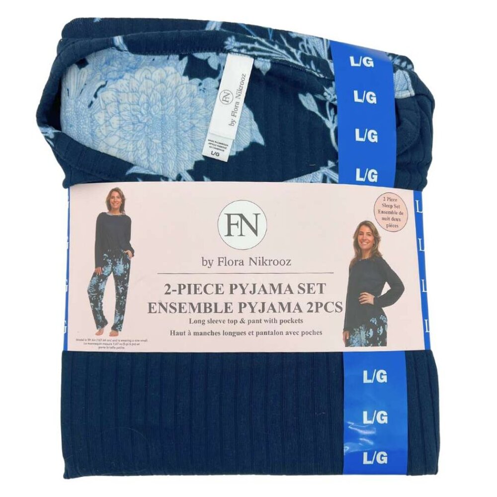 FN By Flora NIkrooz Women's Navy Floral Pyjama Set: 2 Pieces | Various Sizes